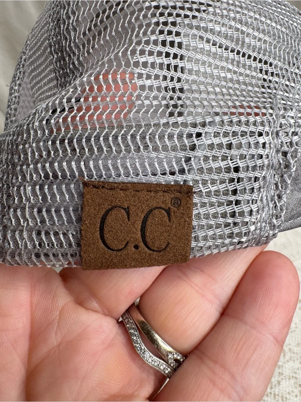 C.C Gray Distressed Faux Leather Mesh Trucker Hat Adjustable Baseball Cap